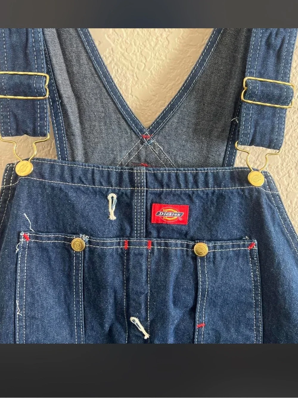 Dickies Men's Navy Blue Relaxed Denim Overalls